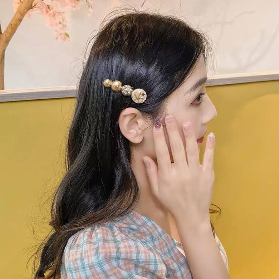 パール付き黒色ヘアピン ビジュー パール ヘアピン クリップ 5本セット